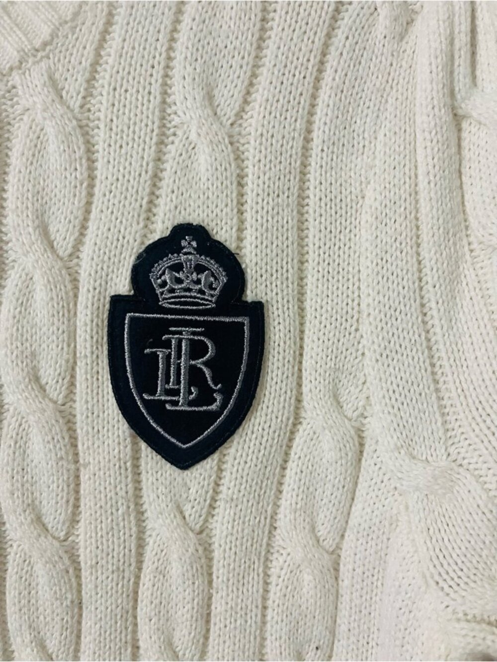Lauren Ralph Lauren Cable Knit Cotton Sweater Puff Sleeve Large - Picture 4 of 7